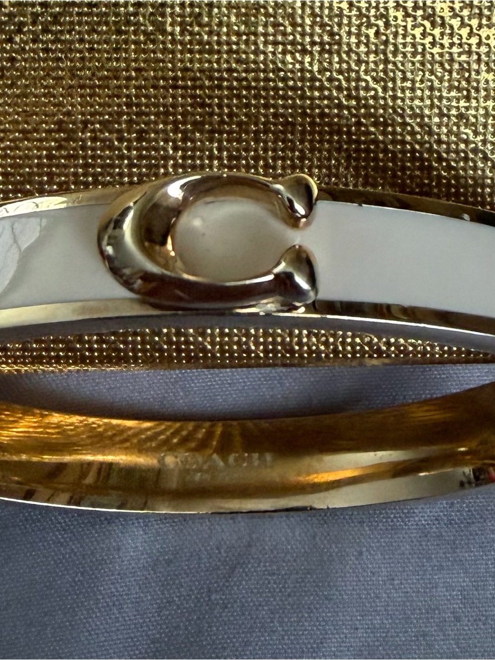 Coach White and Gold Signature C-Enamel Bangle Bracelet